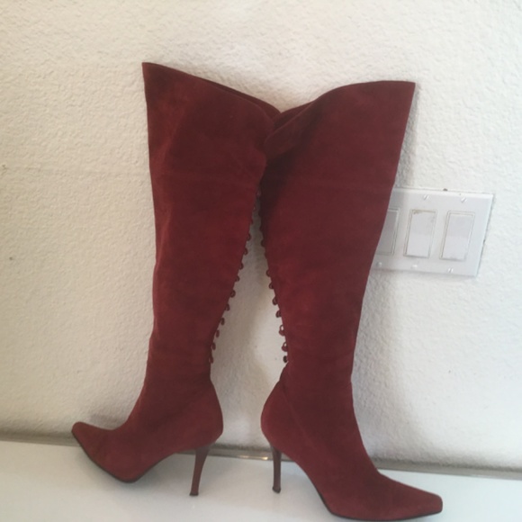 Via Spiga tall red suede.boots with sexy back button detailπ - Picture 10 of 16